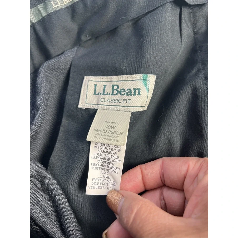 LL Bean Classic Fit 100% Wool Dark Gray Dress Pants‎ Flat Front 40W Men's